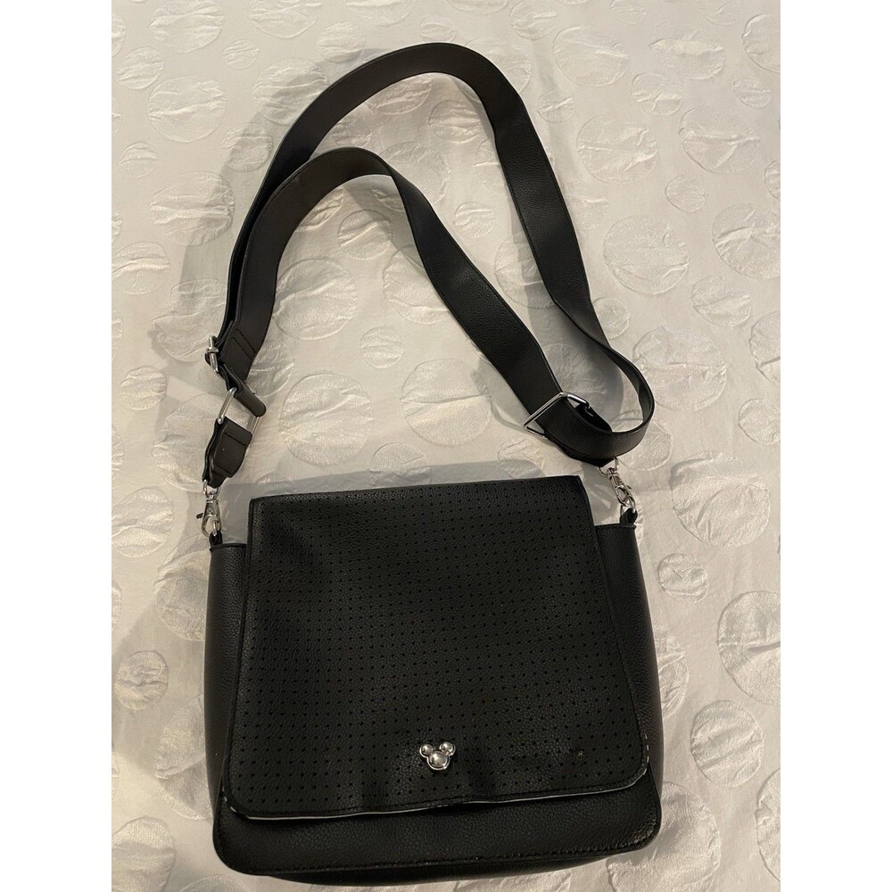 Disney 2021 Mickey Mouse Black Perforated Crossbody Bag Faux Leather Adjustable